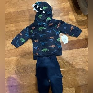 Roaringly Cute 12M Boys Dinosaur Hoodie and Pants Set - Brand New with Tags